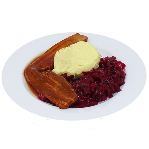 Speklap(v),  Vleesjus Rode bieten met appel en Aardappelpuree (zoutarm/natriumarm)